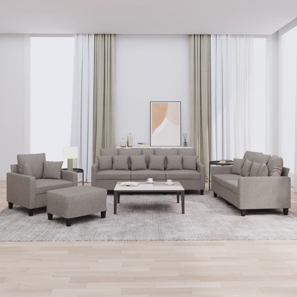 Set de canapele cu perne, 4 piese, gri taupe, textil GartenMobel Dekor