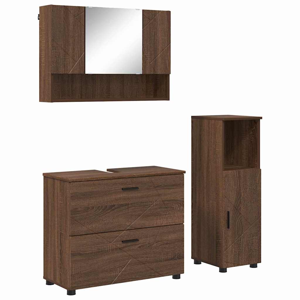 Set de mobilier pentru baie 3 pcs Stejar brun 76.5 x 35 x 64 cm GartenMobel Dekor