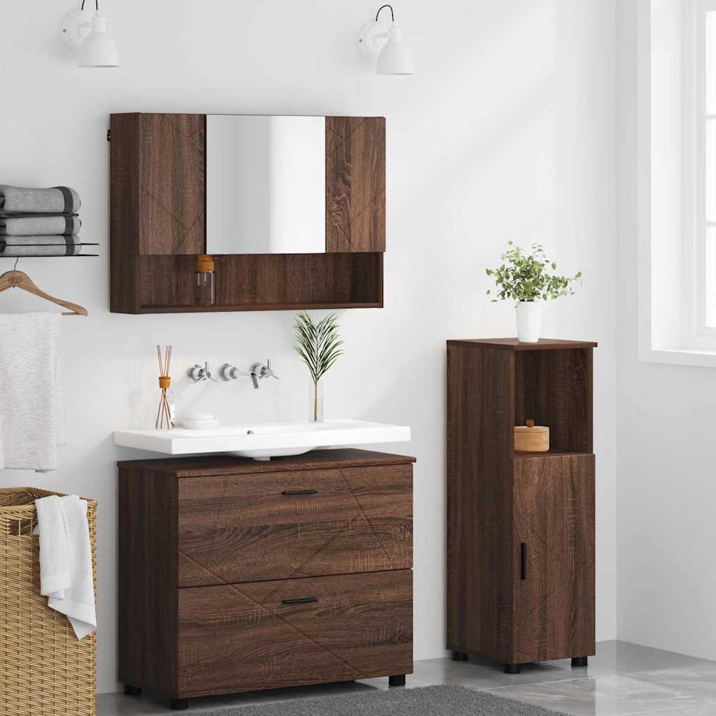 Set de mobilier pentru baie 3 pcs Stejar brun 76.5 x 35 x 64 cm GartenMobel Dekor