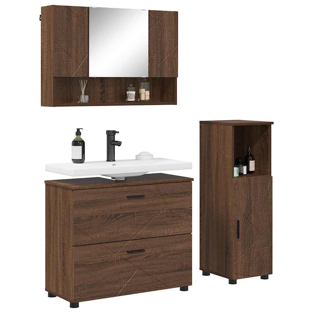 Set de mobilier pentru baie 3 pcs Stejar brun 76.5 x 35 x 64 cm GartenMobel Dekor