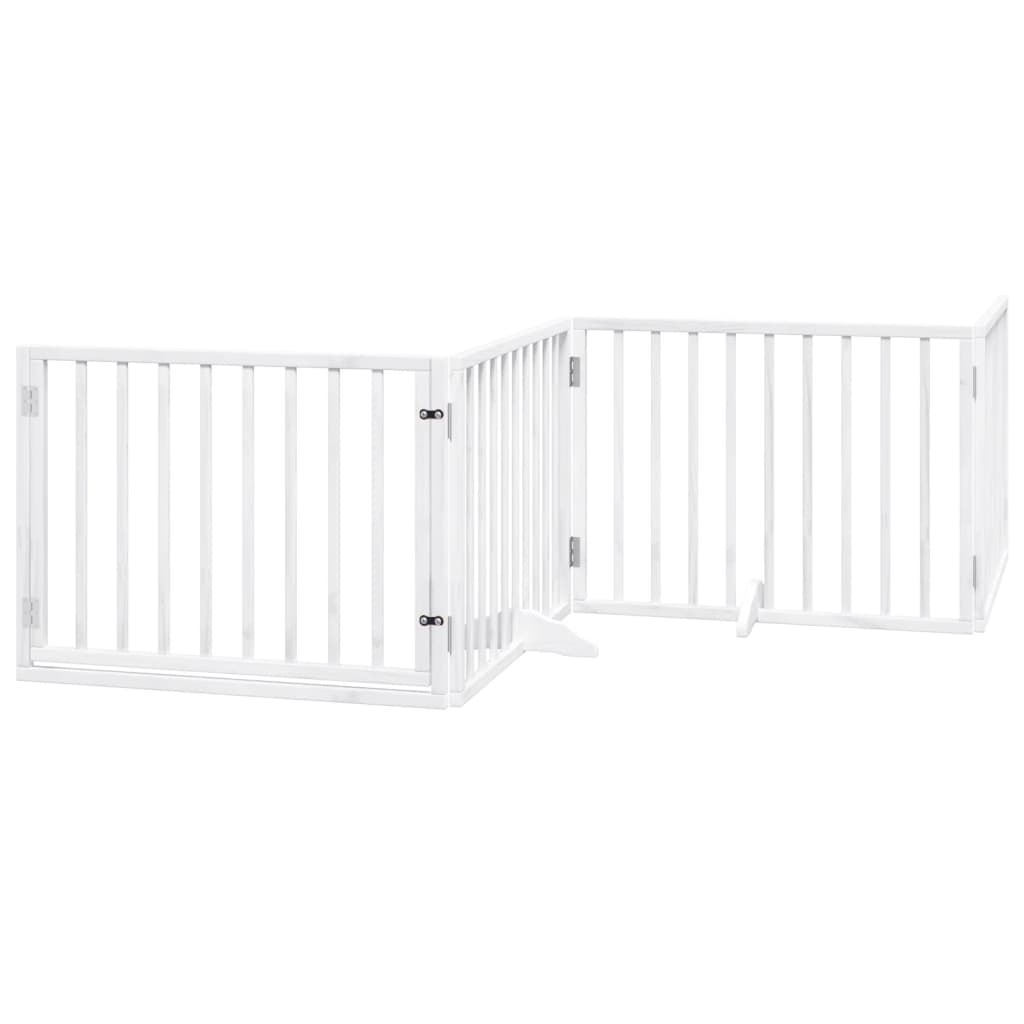 Poartă câini pliabilă cu ușă, 4 panouri, alb, 320 cm, lemn plop GartenMobel Dekor