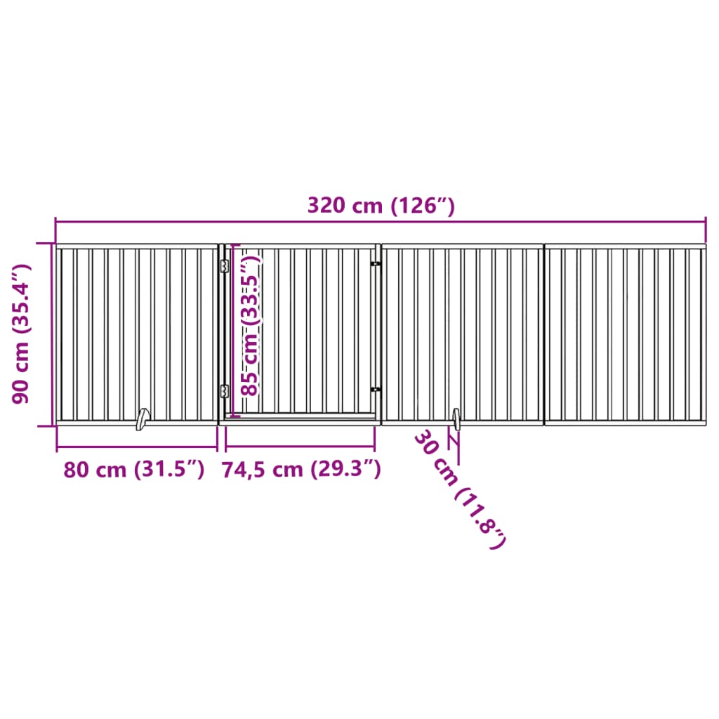 Poartă câini pliabilă cu ușă, 4 panouri, alb, 320 cm, lemn plop GartenMobel Dekor