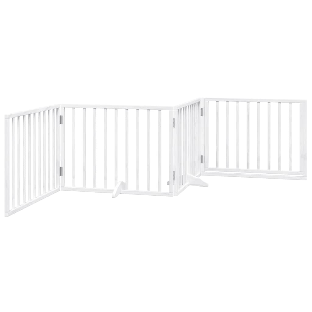 Poartă câini pliabilă cu ușă, 4 panouri, alb, 320 cm, lemn plop GartenMobel Dekor