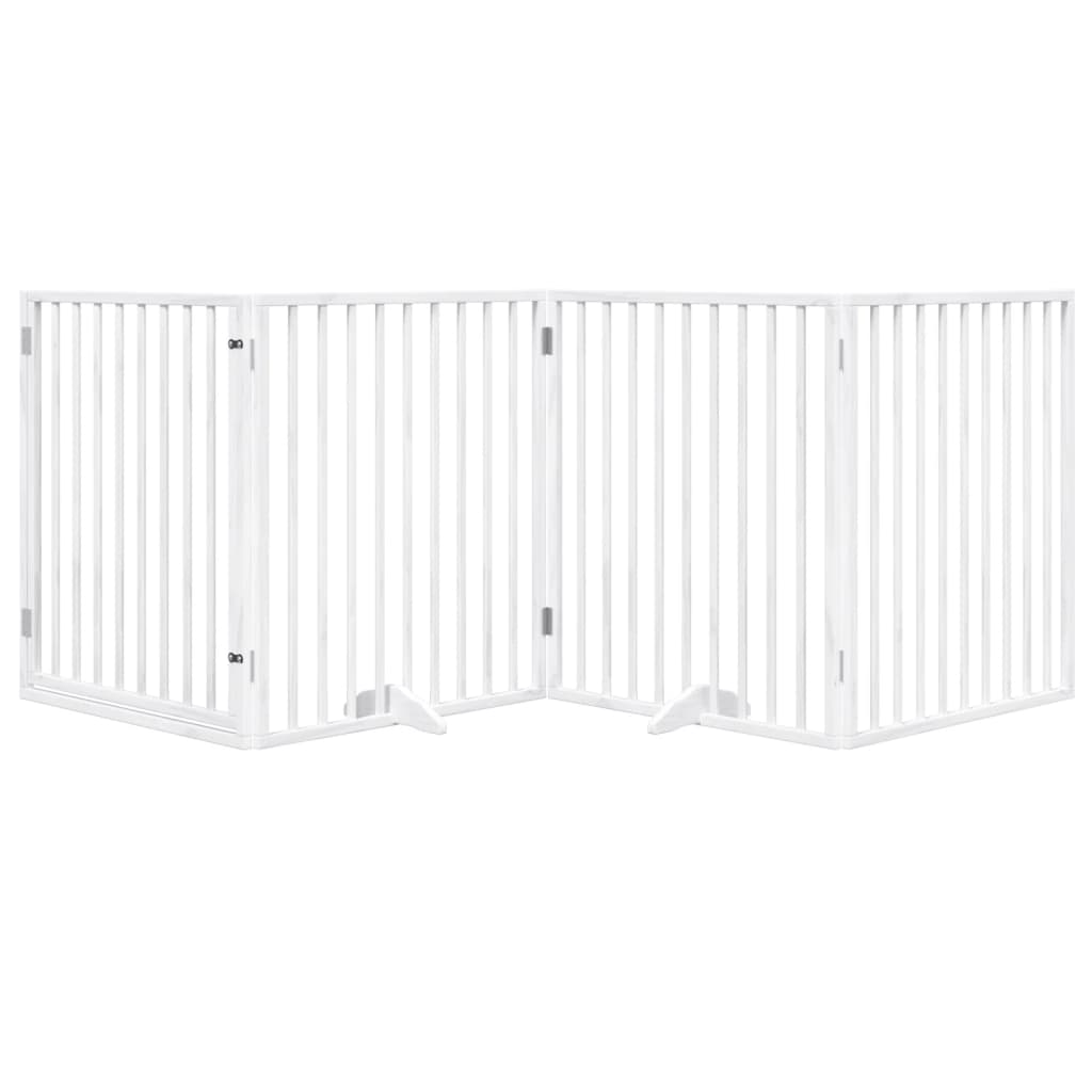 Poartă câini pliabilă cu ușă, 4 panouri, alb, 320 cm, lemn plop GartenMobel Dekor