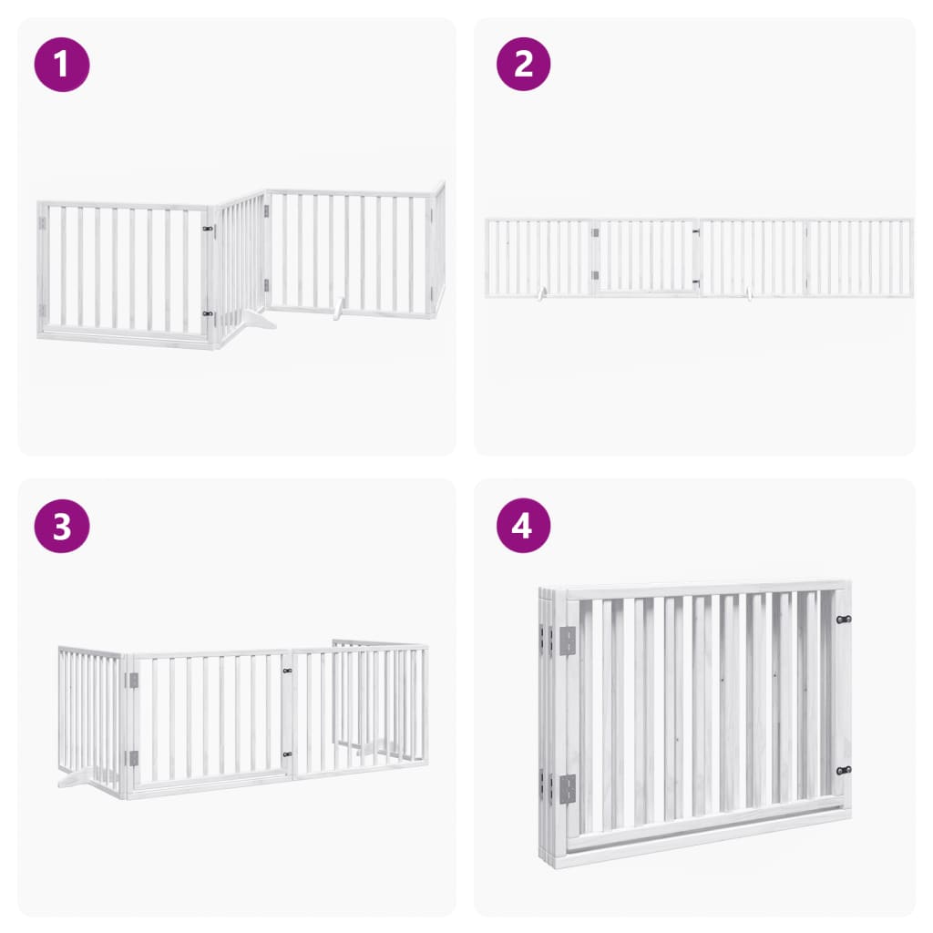 Poartă câini pliabilă cu ușă, 4 panouri, alb, 320 cm, lemn plop GartenMobel Dekor