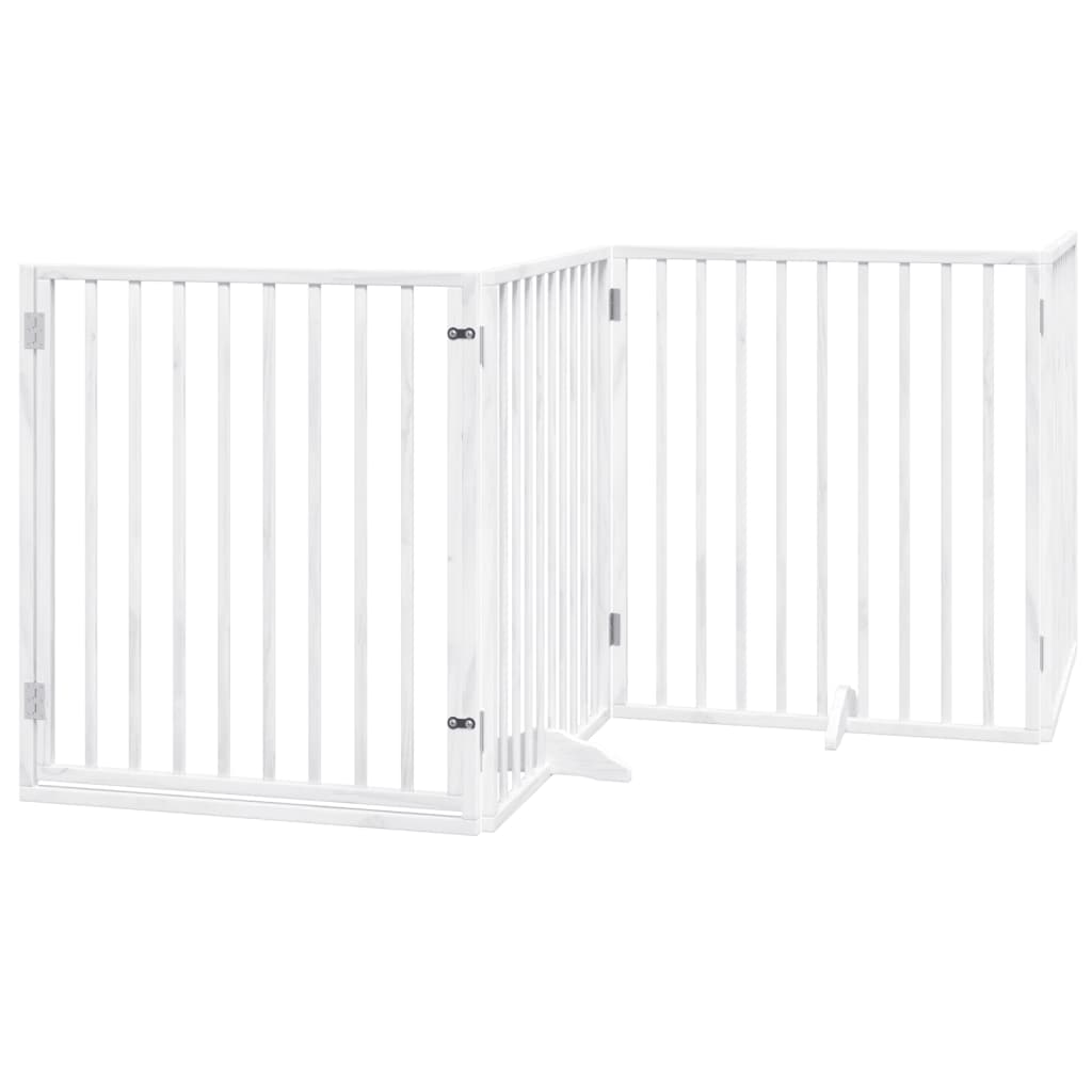 Poartă câini pliabilă cu ușă, 4 panouri, alb, 320 cm, lemn plop GartenMobel Dekor