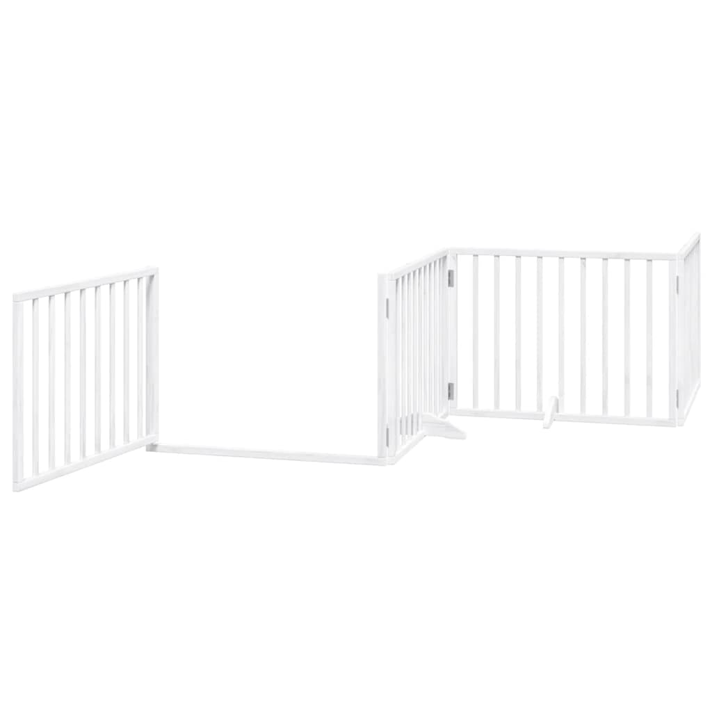 Poartă câini pliabilă cu ușă, 4 panouri, alb, 320 cm, lemn plop GartenMobel Dekor