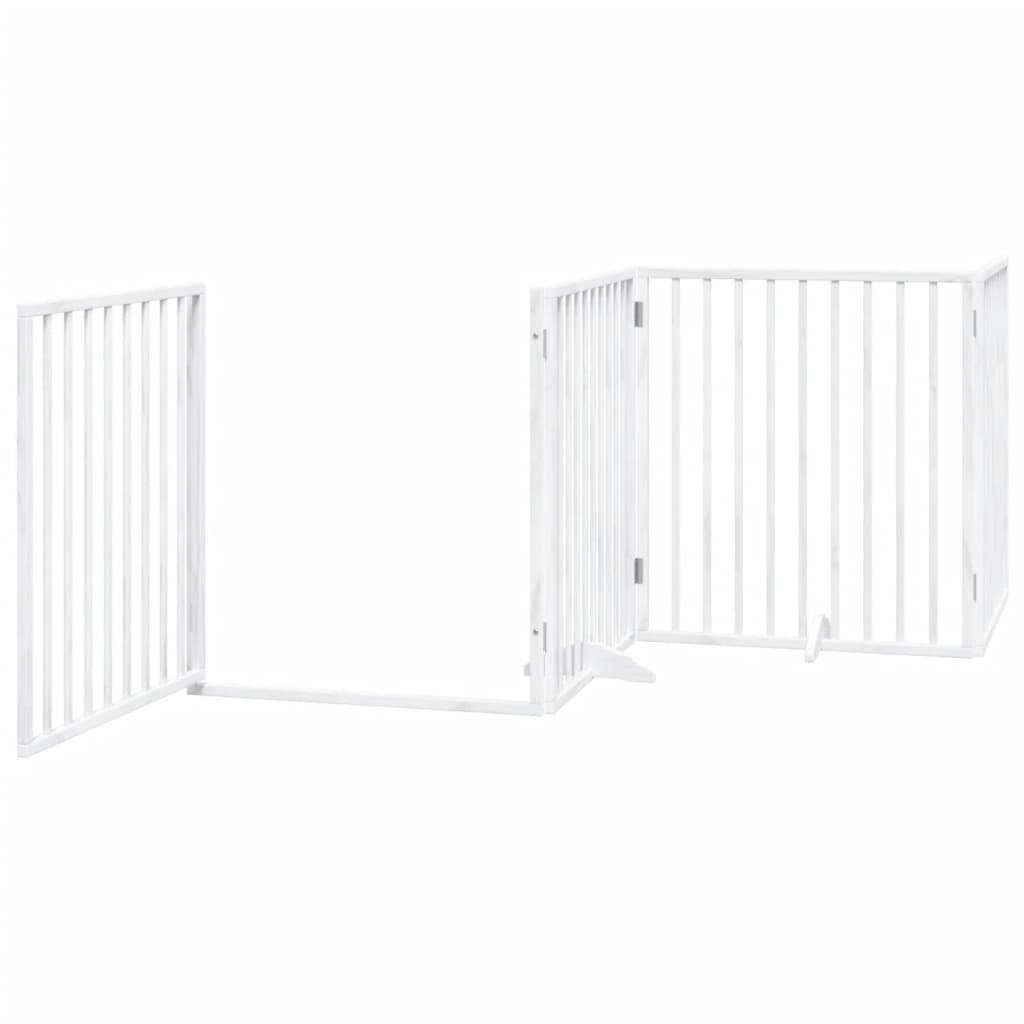 Poartă câini pliabilă cu ușă, 4 panouri, alb, 320 cm, lemn plop GartenMobel Dekor