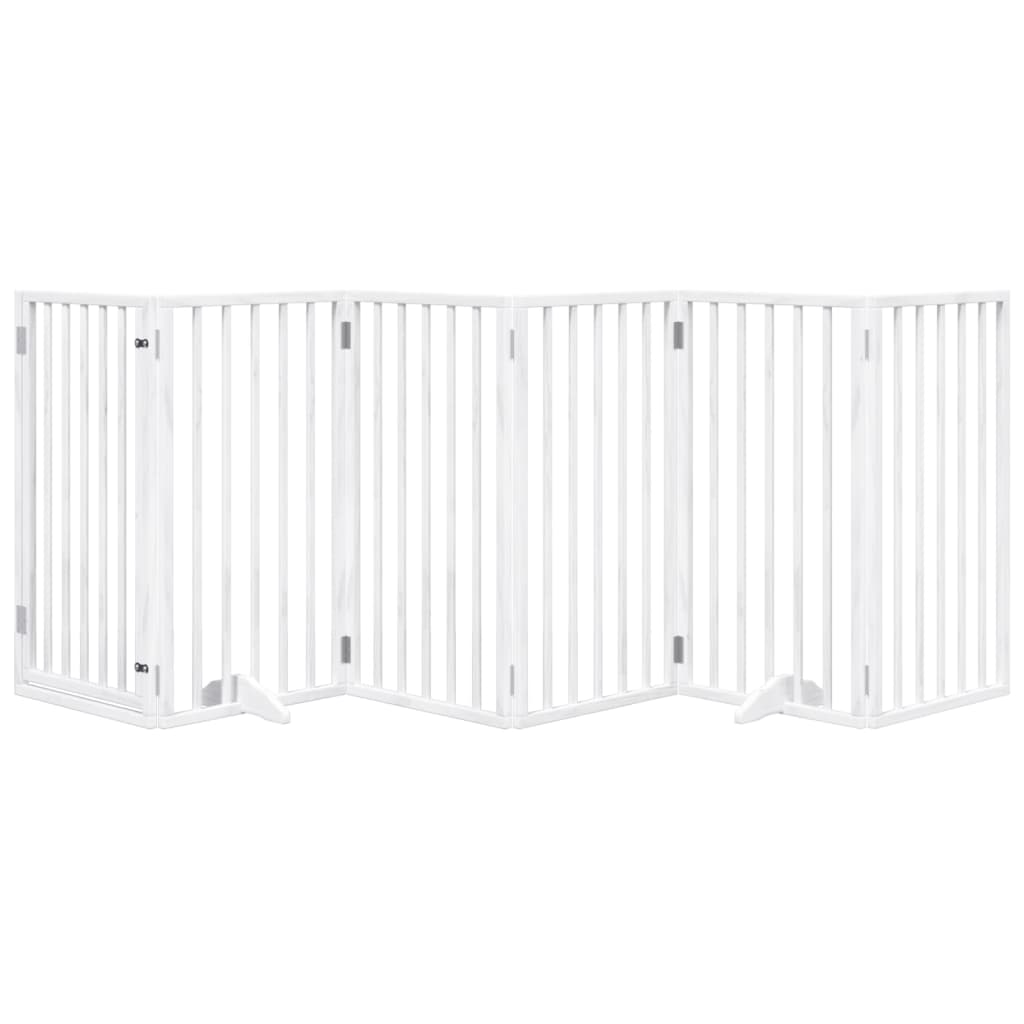 Poartă câini pliabilă cu ușă, 6 panouri, alb, 300 cm, lemn plop GartenMobel Dekor