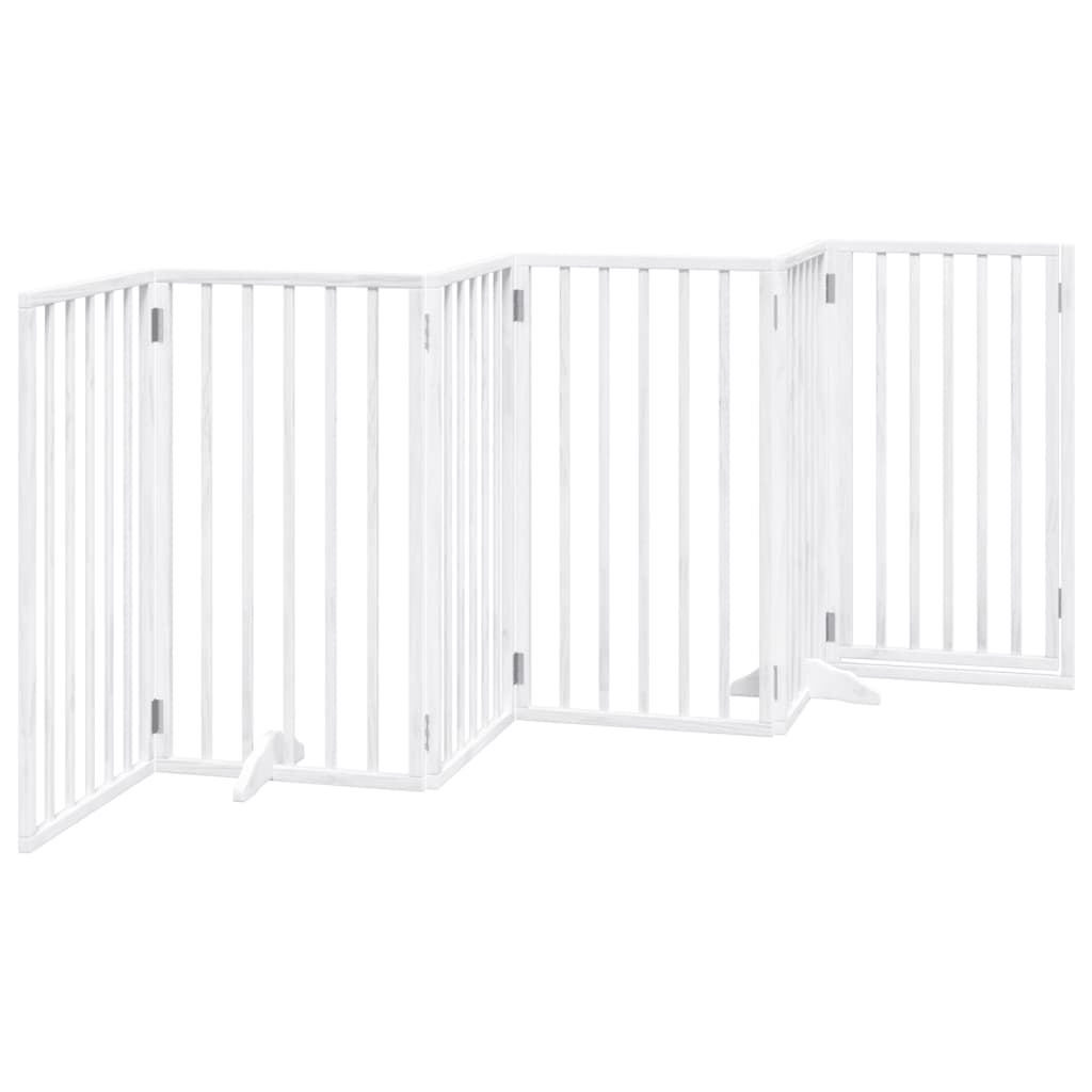 Poartă câini pliabilă cu ușă, 6 panouri, alb, 300 cm, lemn plop GartenMobel Dekor