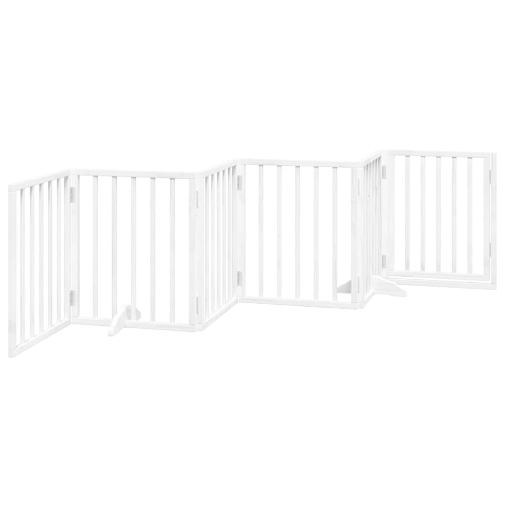 Poartă câini pliabilă cu ușă, 6 panouri, alb, 300 cm, lemn plop GartenMobel Dekor