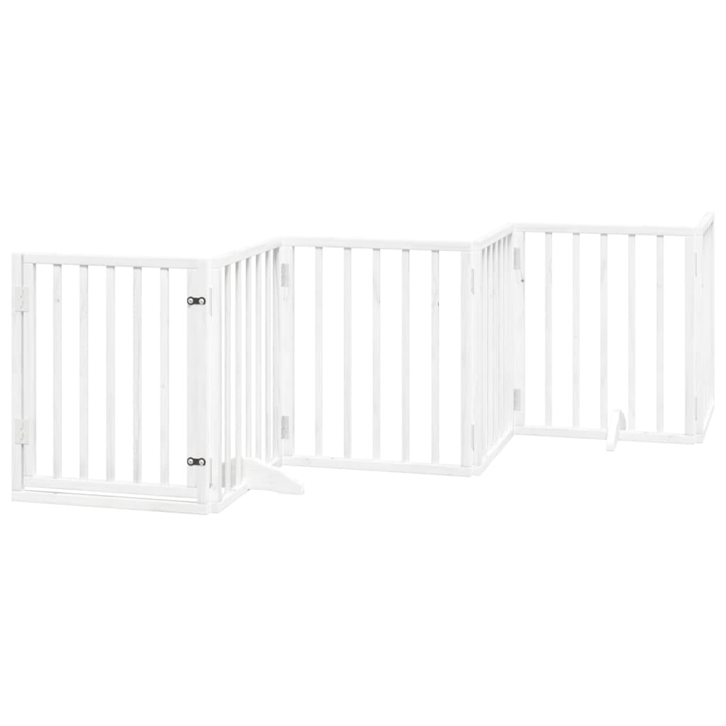 Poartă câini pliabilă cu ușă, 6 panouri, alb, 300 cm, lemn plop GartenMobel Dekor