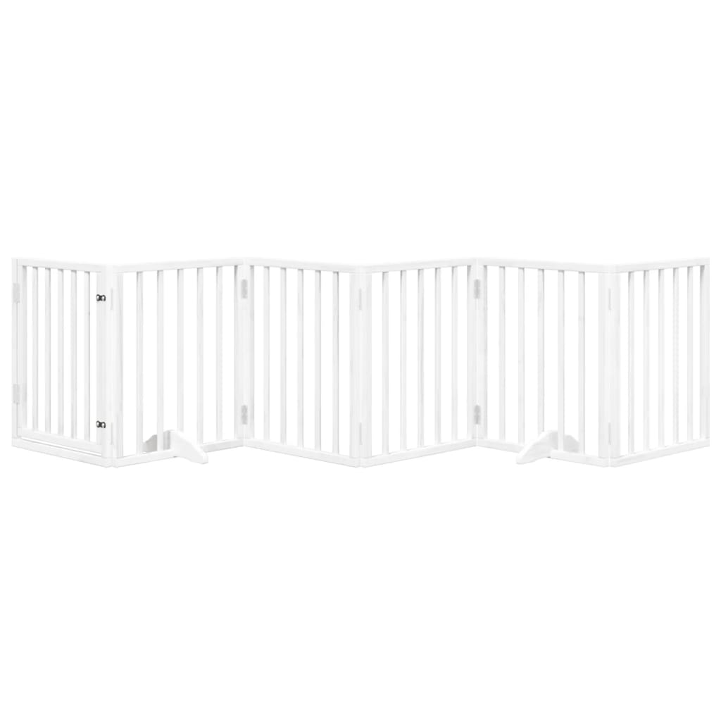 Poartă câini pliabilă cu ușă, 6 panouri, alb, 300 cm, lemn plop GartenMobel Dekor