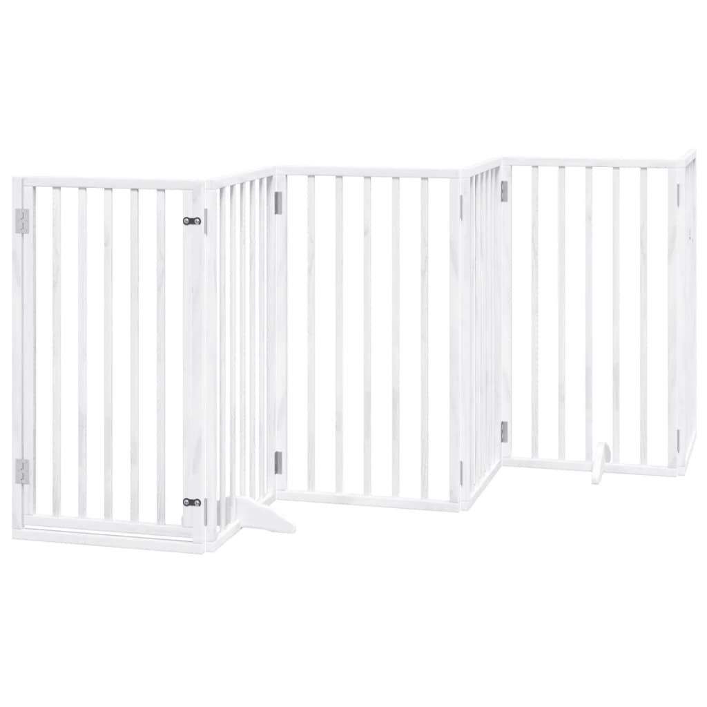 Poartă câini pliabilă cu ușă, 6 panouri, alb, 300 cm, lemn plop GartenMobel Dekor