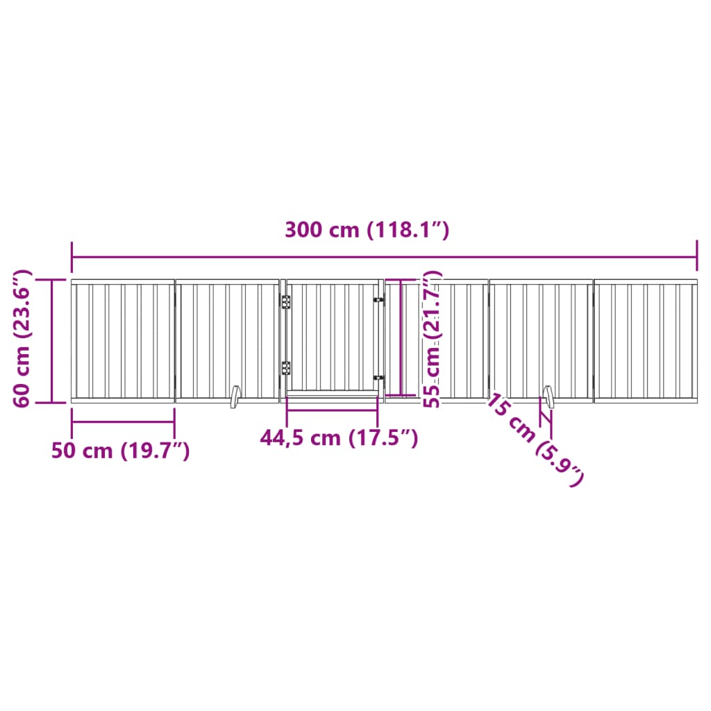 Poartă câini pliabilă cu ușă, 6 panouri, alb, 300 cm, lemn plop GartenMobel Dekor