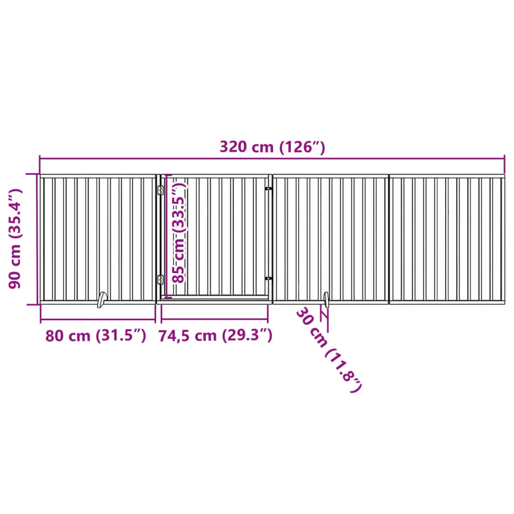 Poartă câini pliabilă cu ușă 4 panouri maro, 320 cm, lemn plop GartenMobel Dekor