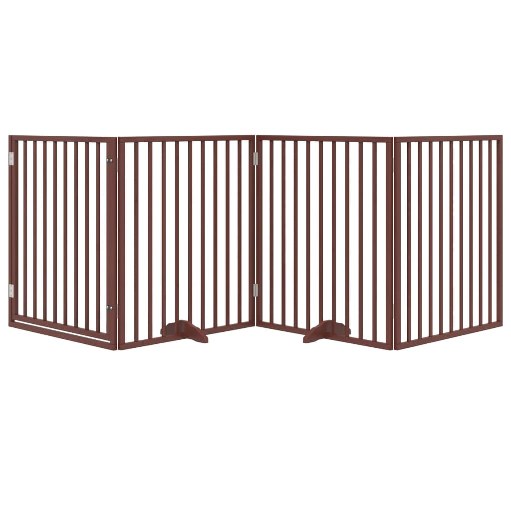 Poartă câini pliabilă cu ușă 4 panouri maro, 320 cm, lemn plop GartenMobel Dekor