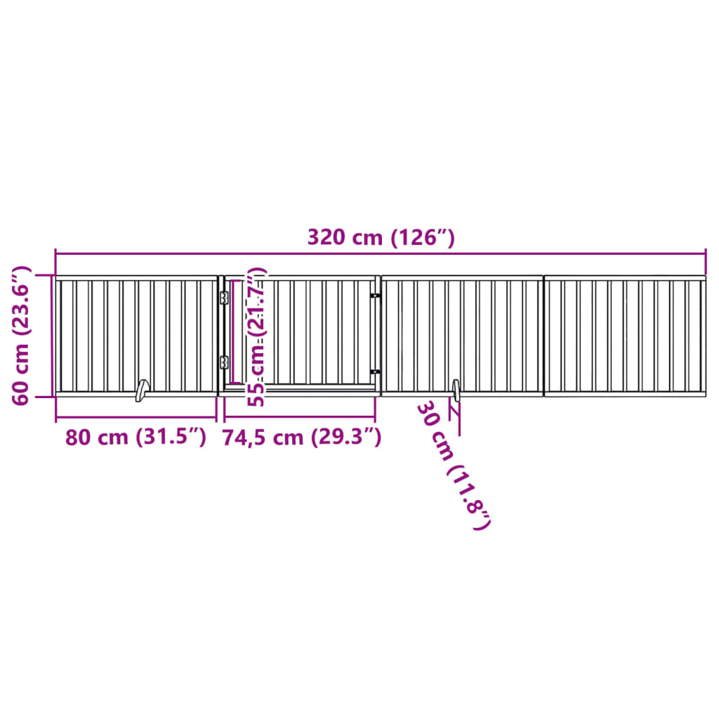 Poartă câini pliabilă cu ușă 4 panouri maro, 320 cm, lemn plop GartenMobel Dekor
