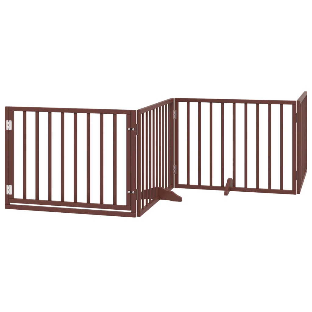 Poartă câini pliabilă cu ușă 4 panouri maro, 320 cm, lemn plop GartenMobel Dekor