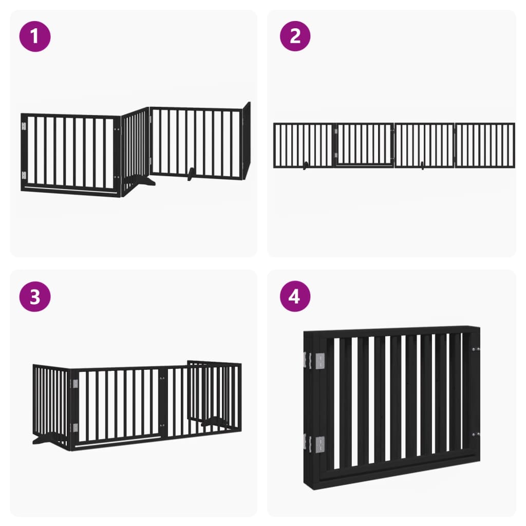 Poartă câini pliabilă cu ușă 4 panouri negru, 320 cm, lemn plop GartenMobel Dekor