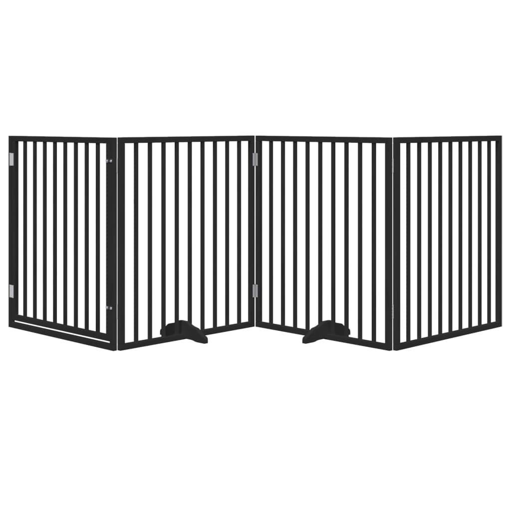 Poartă câini pliabilă cu ușă 4 panouri negru, 320 cm, lemn plop GartenMobel Dekor