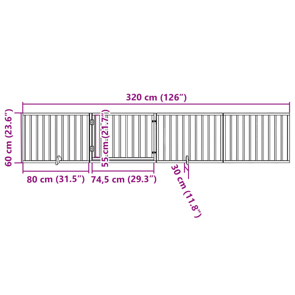 Poartă câini pliabilă cu ușă 4 panouri negru, 320 cm, lemn plop GartenMobel Dekor