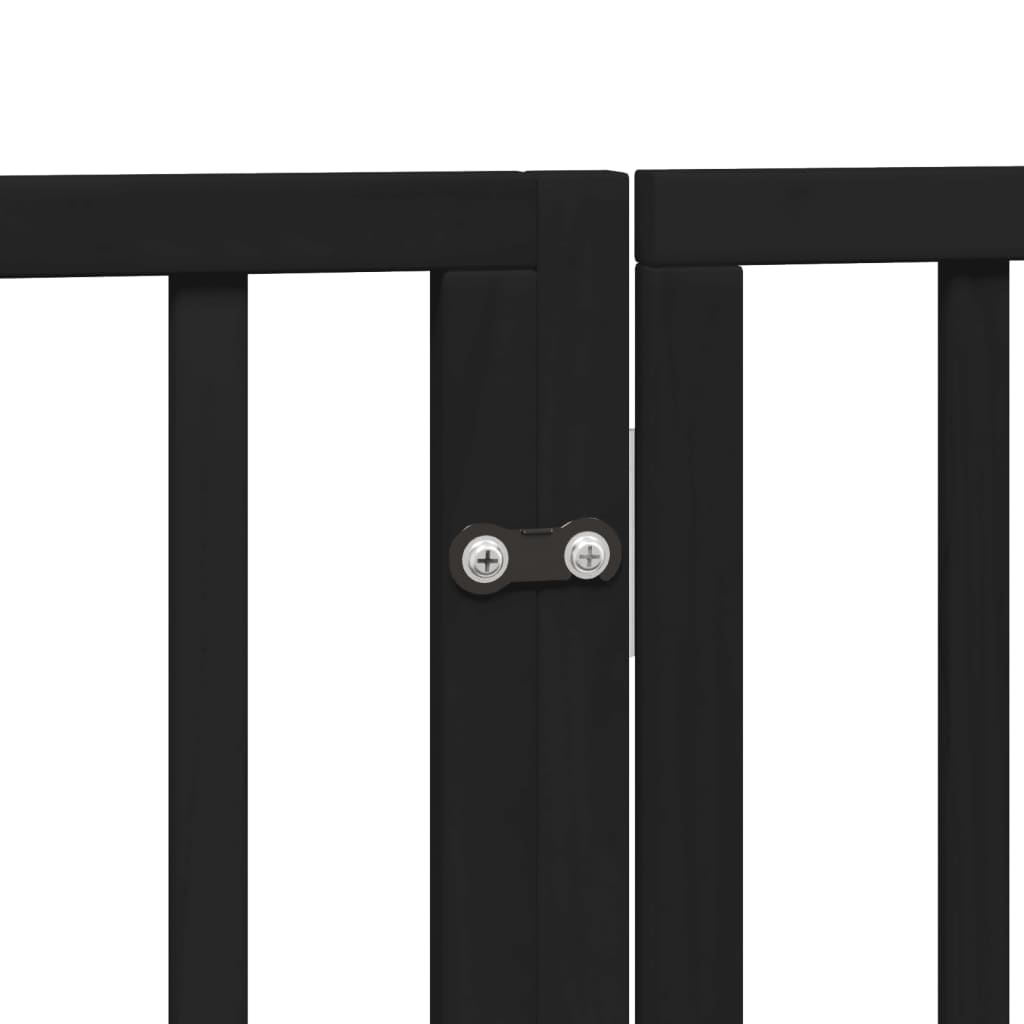 Poartă câini pliabilă cu ușă 4 panouri negru, 320 cm, lemn plop GartenMobel Dekor
