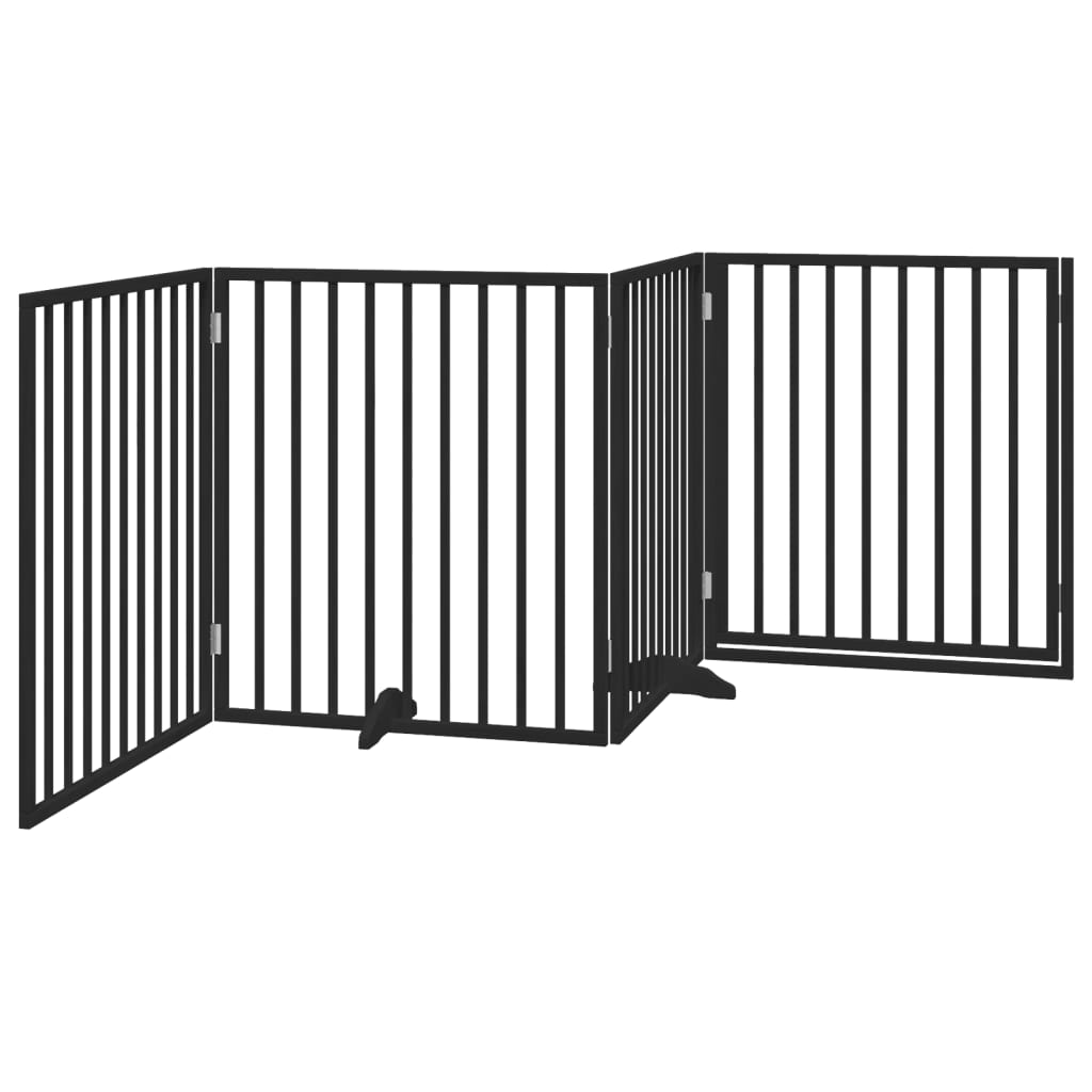 Poartă câini pliabilă cu ușă 4 panouri negru, 320 cm, lemn plop GartenMobel Dekor