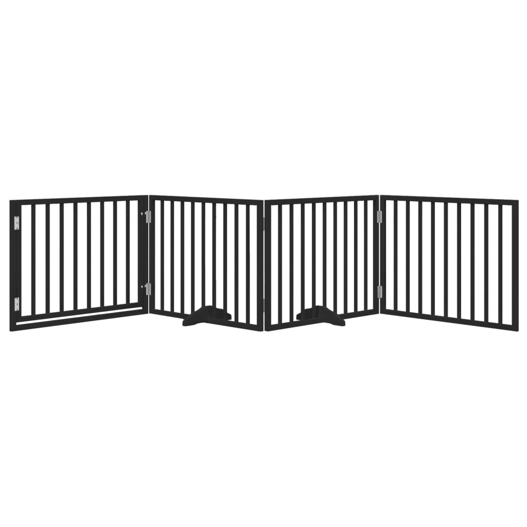 Poartă câini pliabilă cu ușă 4 panouri negru, 320 cm, lemn plop GartenMobel Dekor