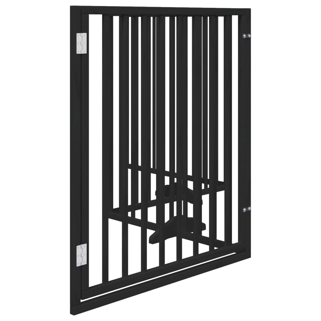 Poartă câini pliabilă cu ușă 4 panouri negru, 320 cm, lemn plop GartenMobel Dekor