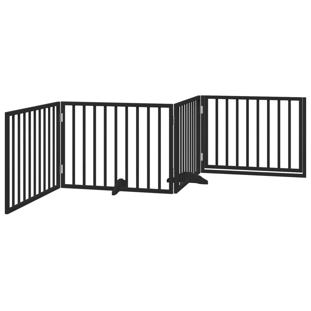 Poartă câini pliabilă cu ușă 4 panouri negru, 320 cm, lemn plop GartenMobel Dekor