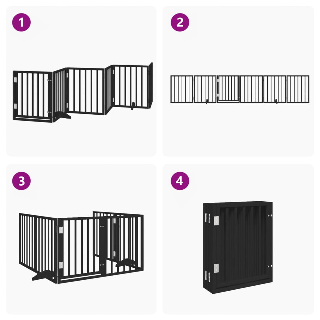 Poartă câini pliabilă cu ușă 6 panouri negru, 300 cm, lemn plop GartenMobel Dekor