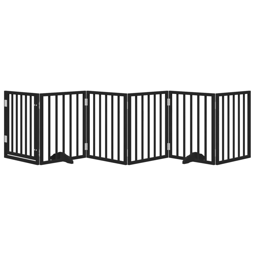 Poartă câini pliabilă cu ușă 6 panouri negru, 300 cm, lemn plop GartenMobel Dekor