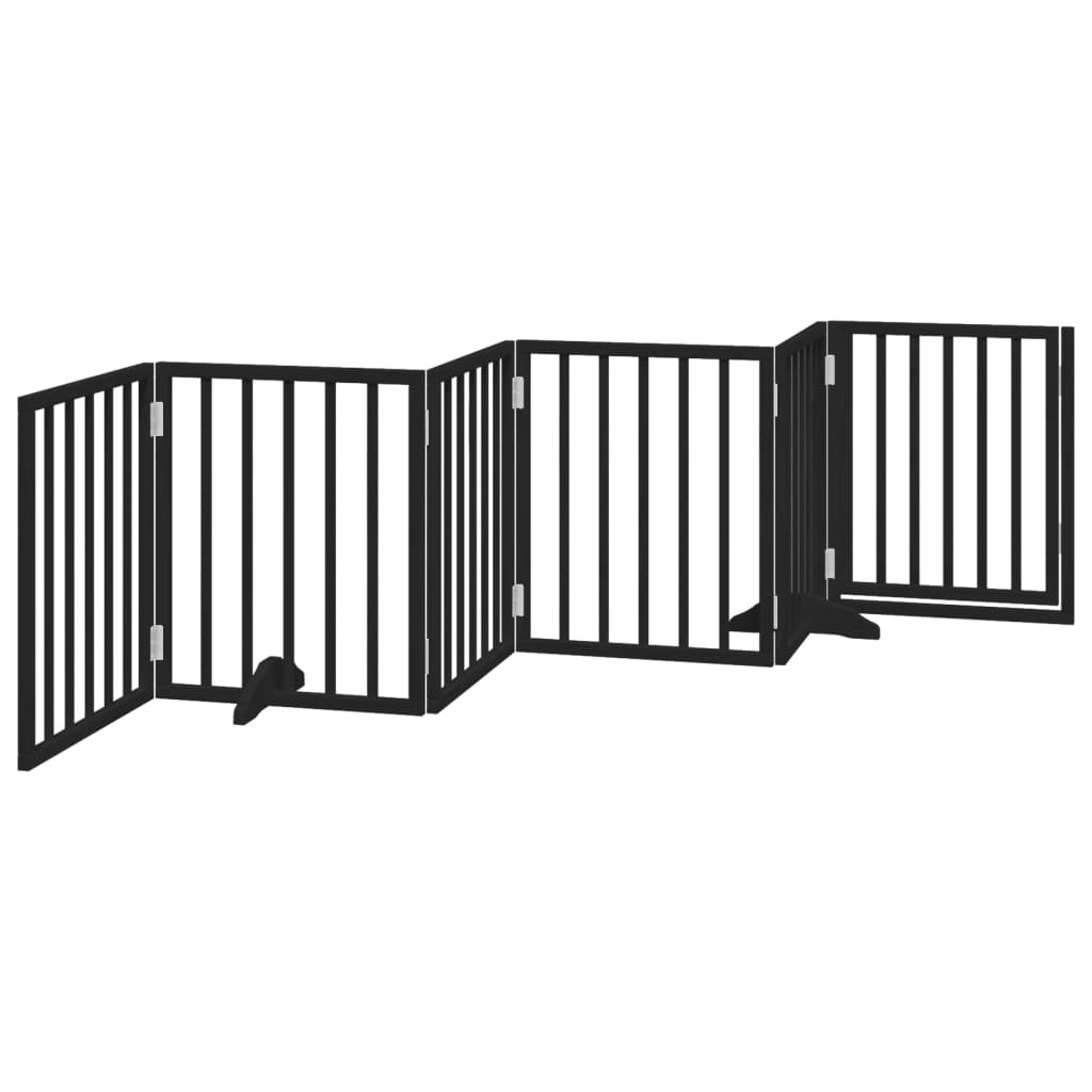 Poartă câini pliabilă cu ușă 6 panouri negru, 300 cm, lemn plop GartenMobel Dekor