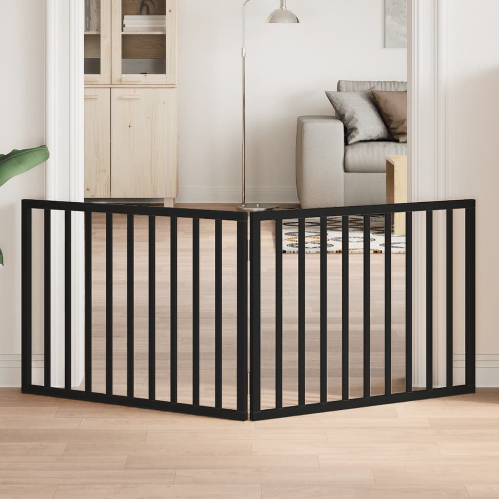 Poartă pentru câini pliabilă 2 panouri negru, 160 cm, lemn plop GartenMobel Dekor