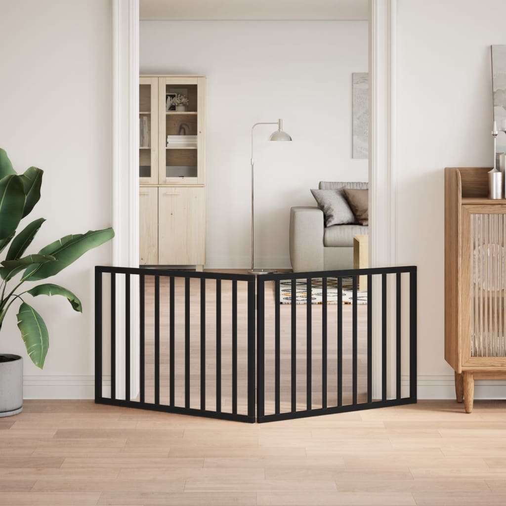 Poartă pentru câini pliabilă 2 panouri negru, 160 cm, lemn plop GartenMobel Dekor