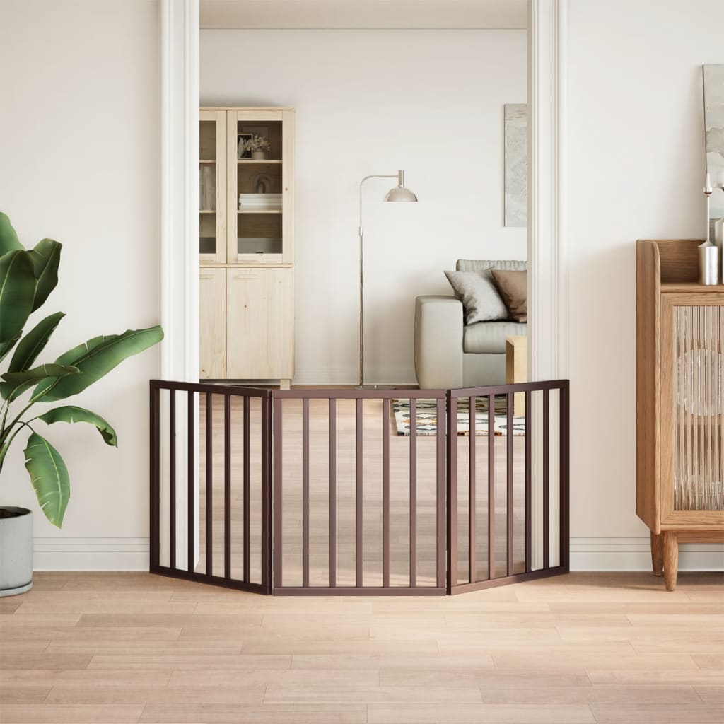 Poartă pentru câini pliabilă 3 panouri maro, 150 cm, lemn plop GartenMobel Dekor