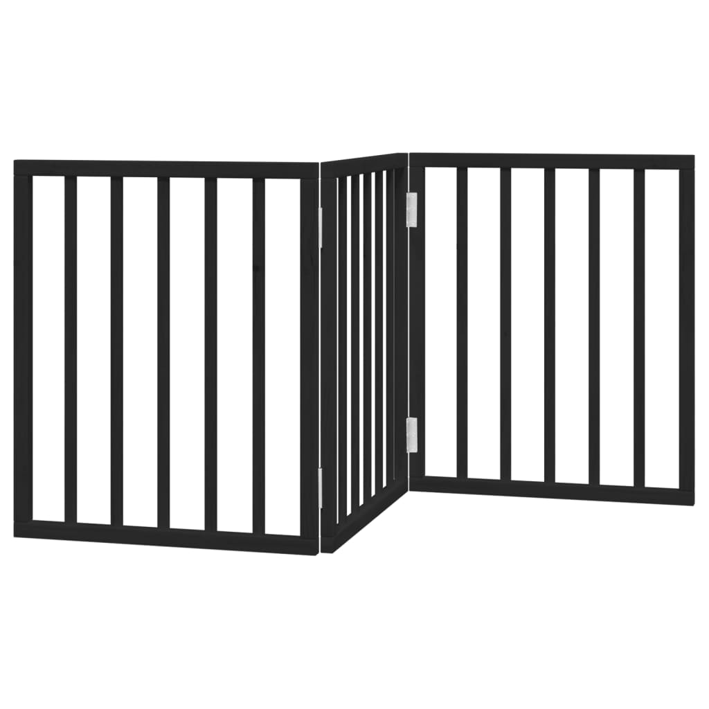 Poartă pentru câini pliabilă 3 panouri negru, 150 cm, lemn plop GartenMobel Dekor