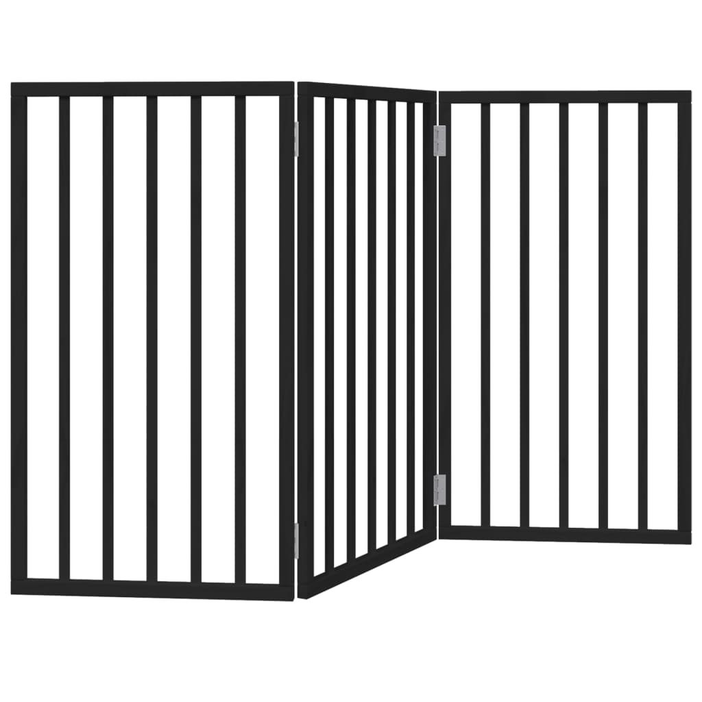 Poartă pentru câini pliabilă 3 panouri negru, 150 cm, lemn plop GartenMobel Dekor