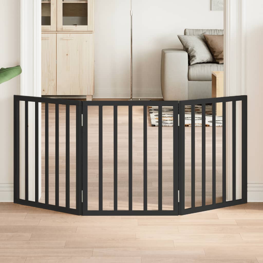Poartă pentru câini pliabilă 3 panouri negru, 150 cm, lemn plop GartenMobel Dekor