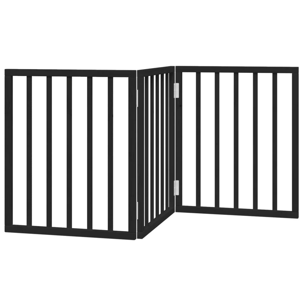 Poartă pentru câini pliabilă 3 panouri negru, 150 cm, lemn plop GartenMobel Dekor