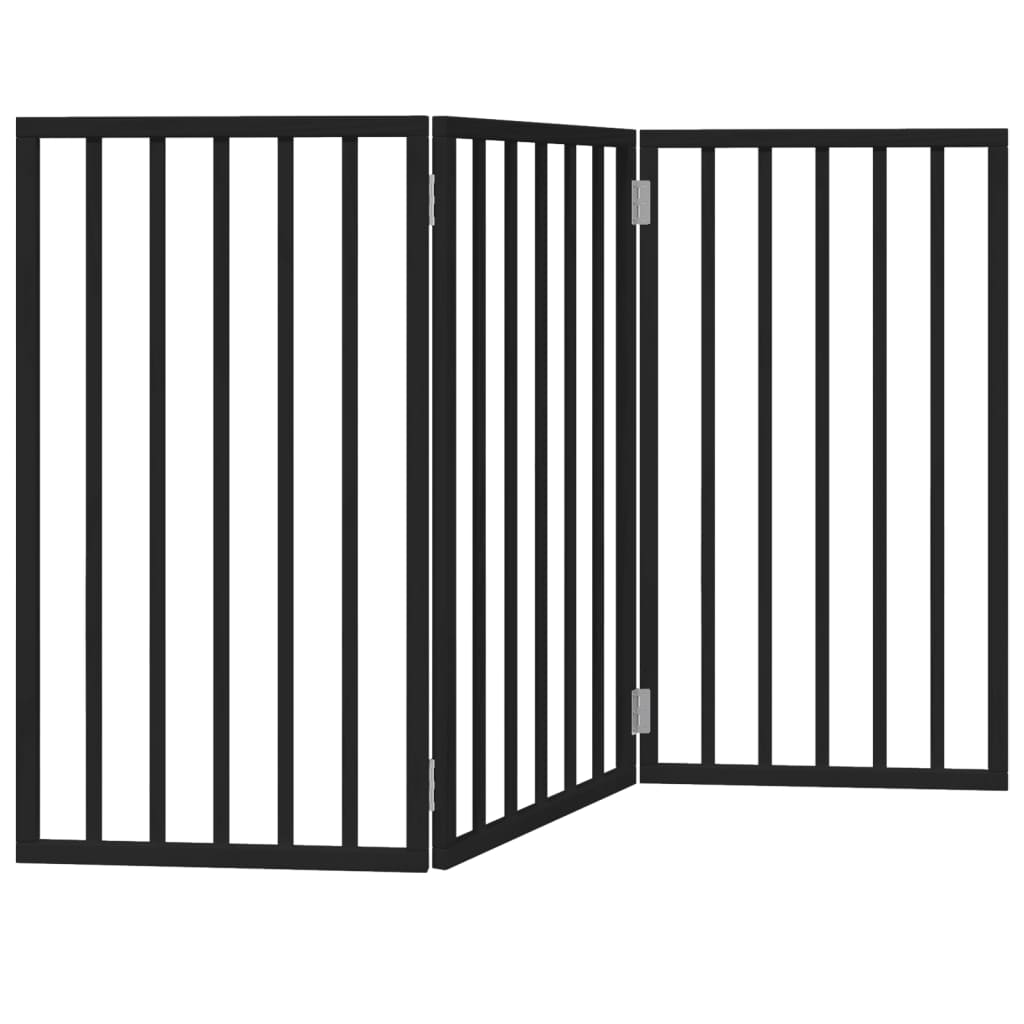 Poartă pentru câini pliabilă 3 panouri negru, 150 cm, lemn plop GartenMobel Dekor