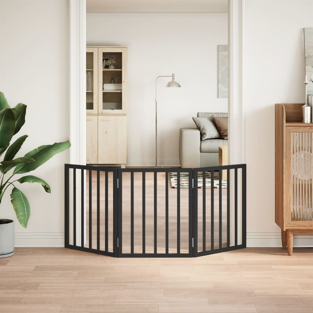 Poartă pentru câini pliabilă 3 panouri negru, 150 cm, lemn plop GartenMobel Dekor