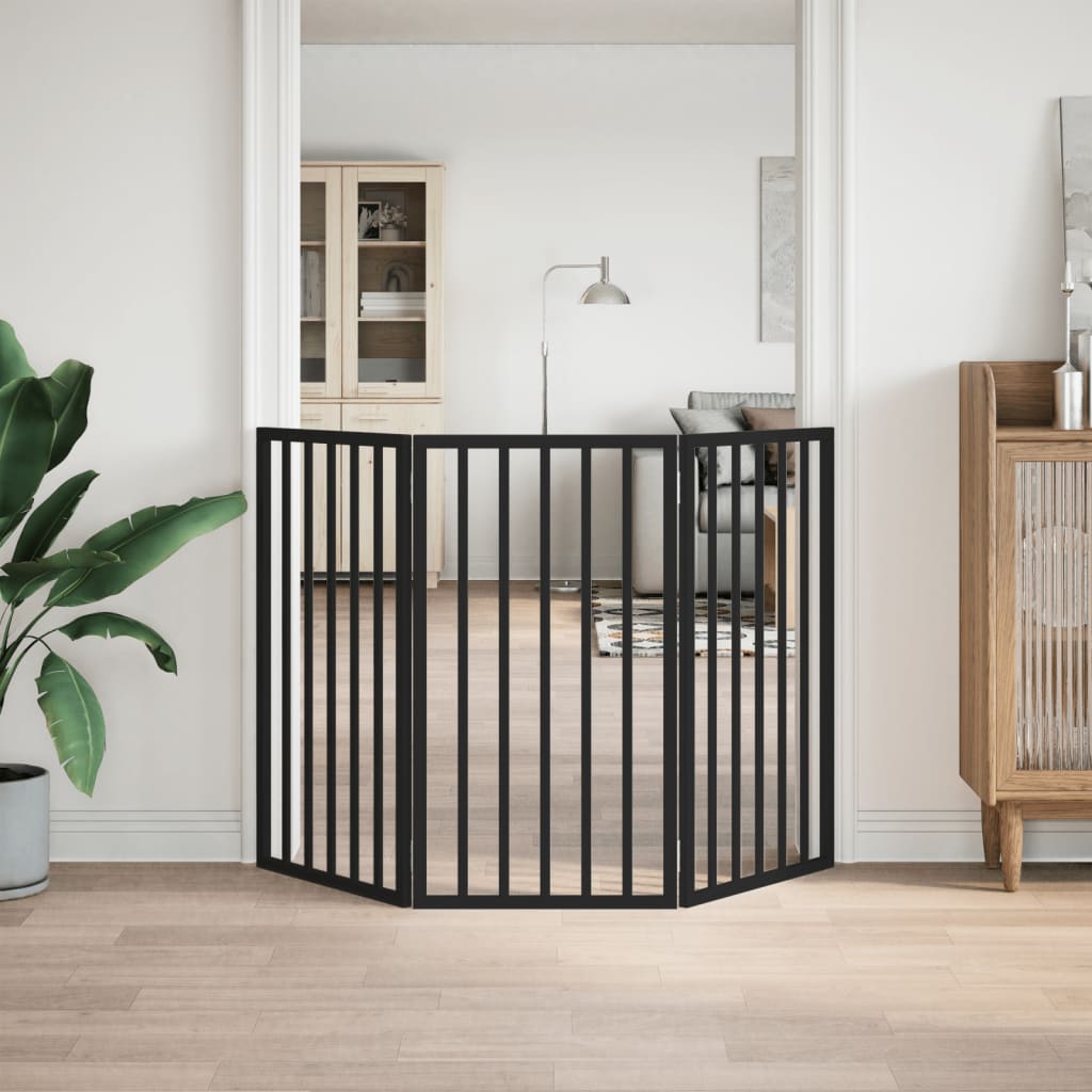 Poartă pentru câini pliabilă 3 panouri negru, 150 cm, lemn plop GartenMobel Dekor