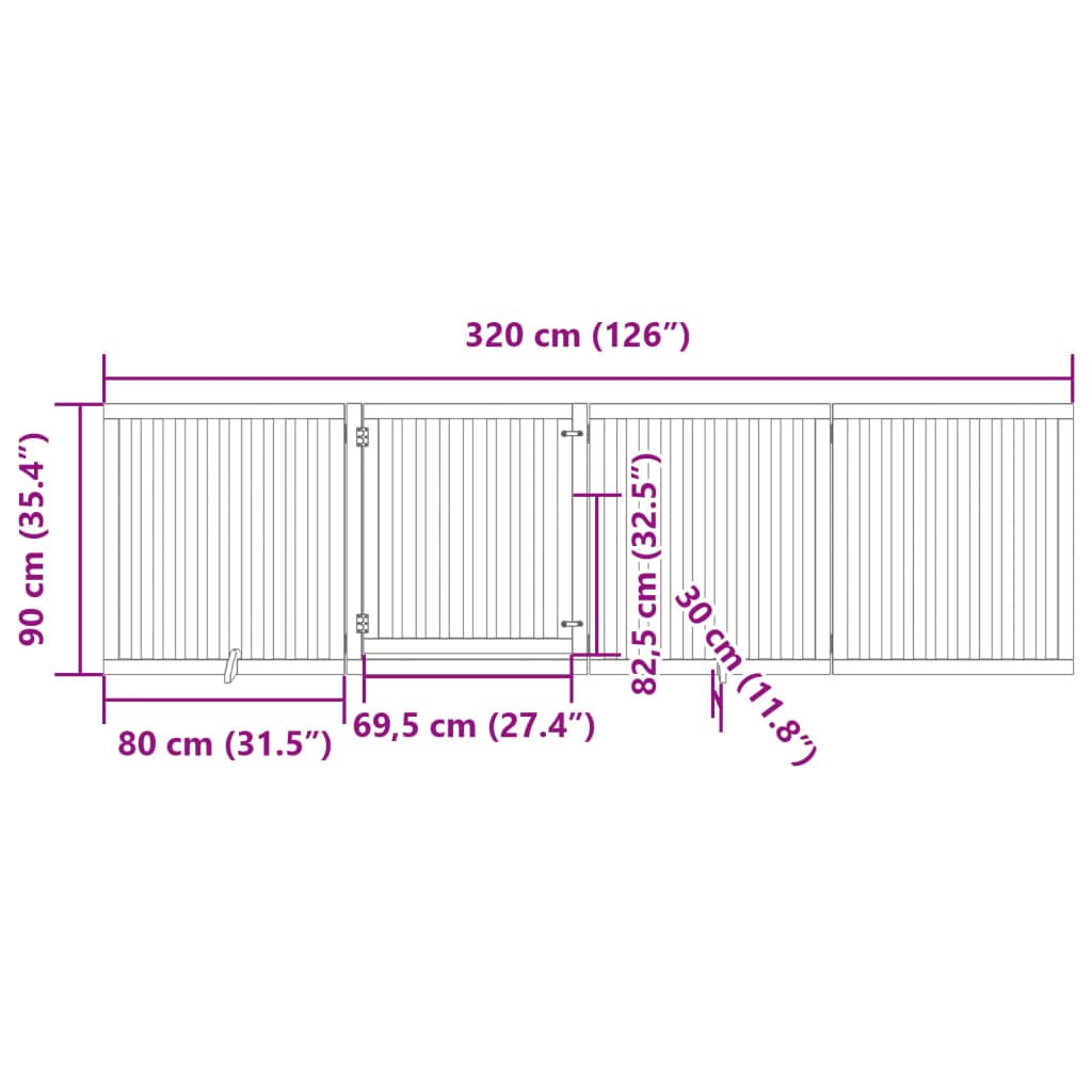 Poartă câini pliabilă cu ușă, 4 panouri, alb, 320 cm, lemn plop GartenMobel Dekor
