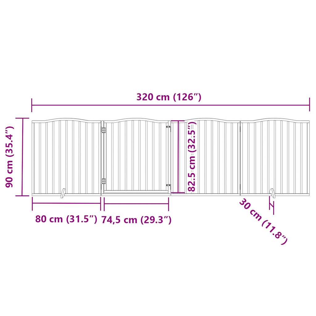Poartă câini pliabilă cu ușă, 4 panouri, alb, 320 cm, lemn plop GartenMobel Dekor