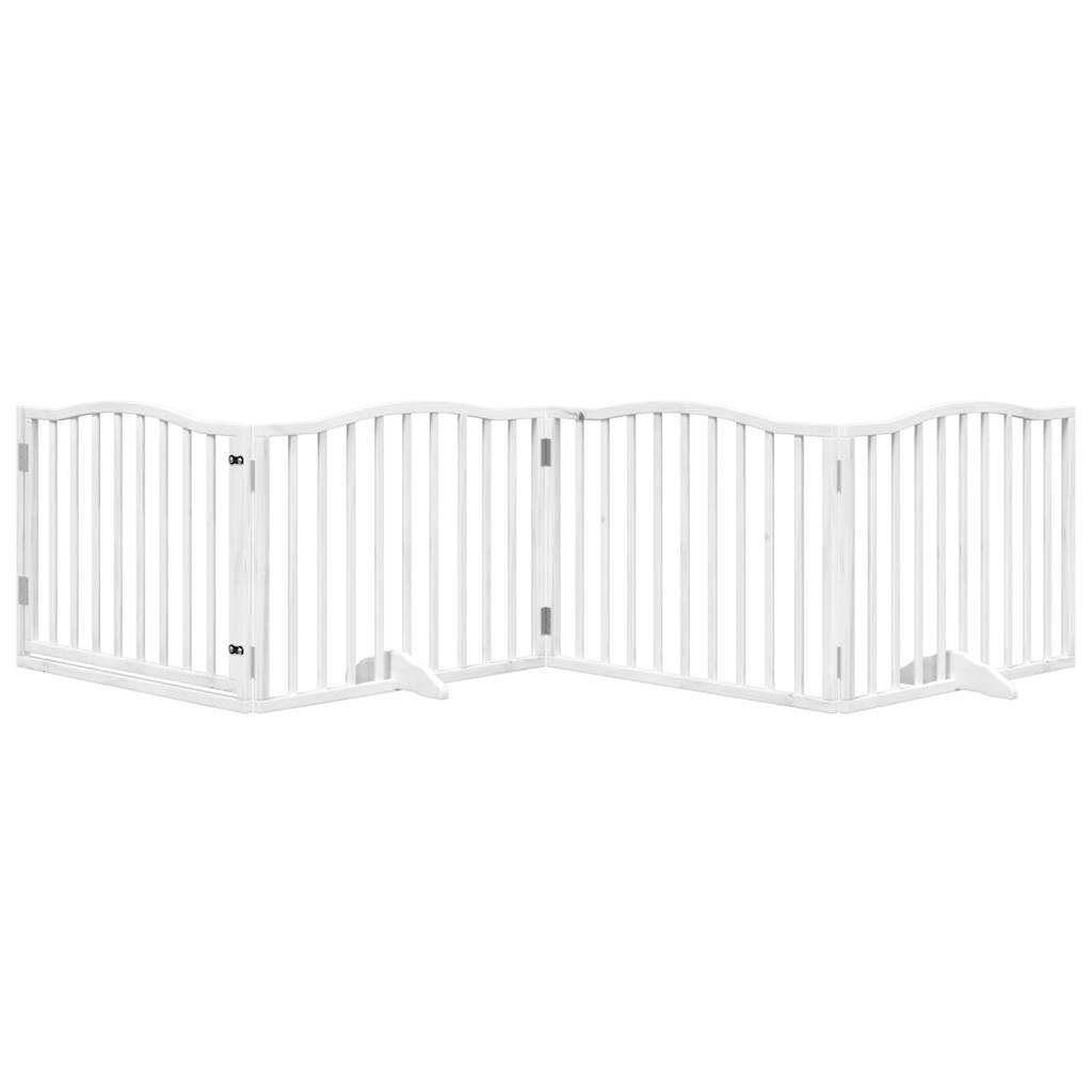 Poartă câini pliabilă cu ușă, 4 panouri, alb, 320 cm, lemn plop GartenMobel Dekor