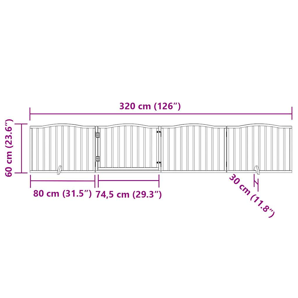 Poartă câini pliabilă cu ușă, 4 panouri, alb, 320 cm, lemn plop GartenMobel Dekor