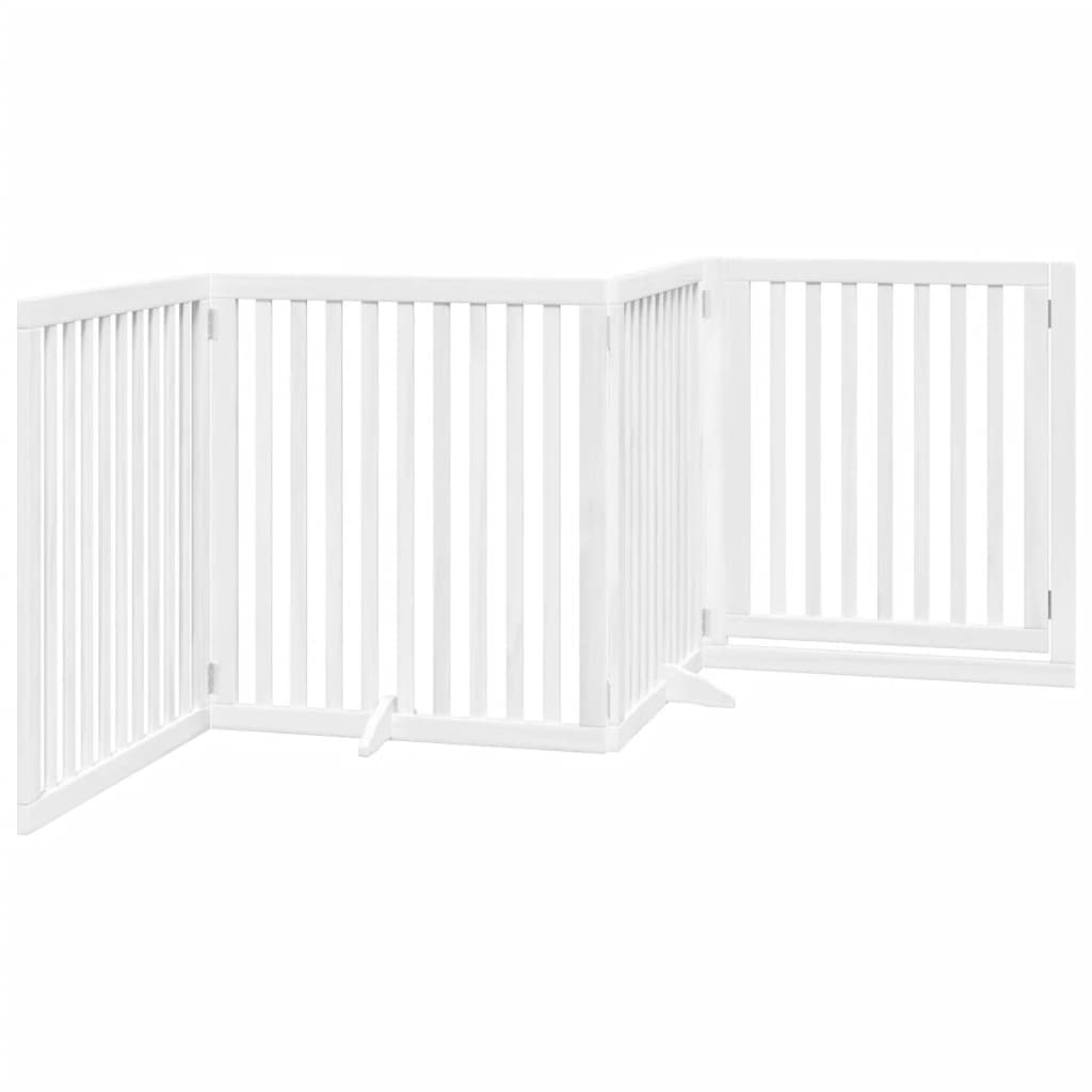 Poartă câini pliabilă cu ușă, 4 panouri, alb, 320 cm, lemn plop GartenMobel Dekor