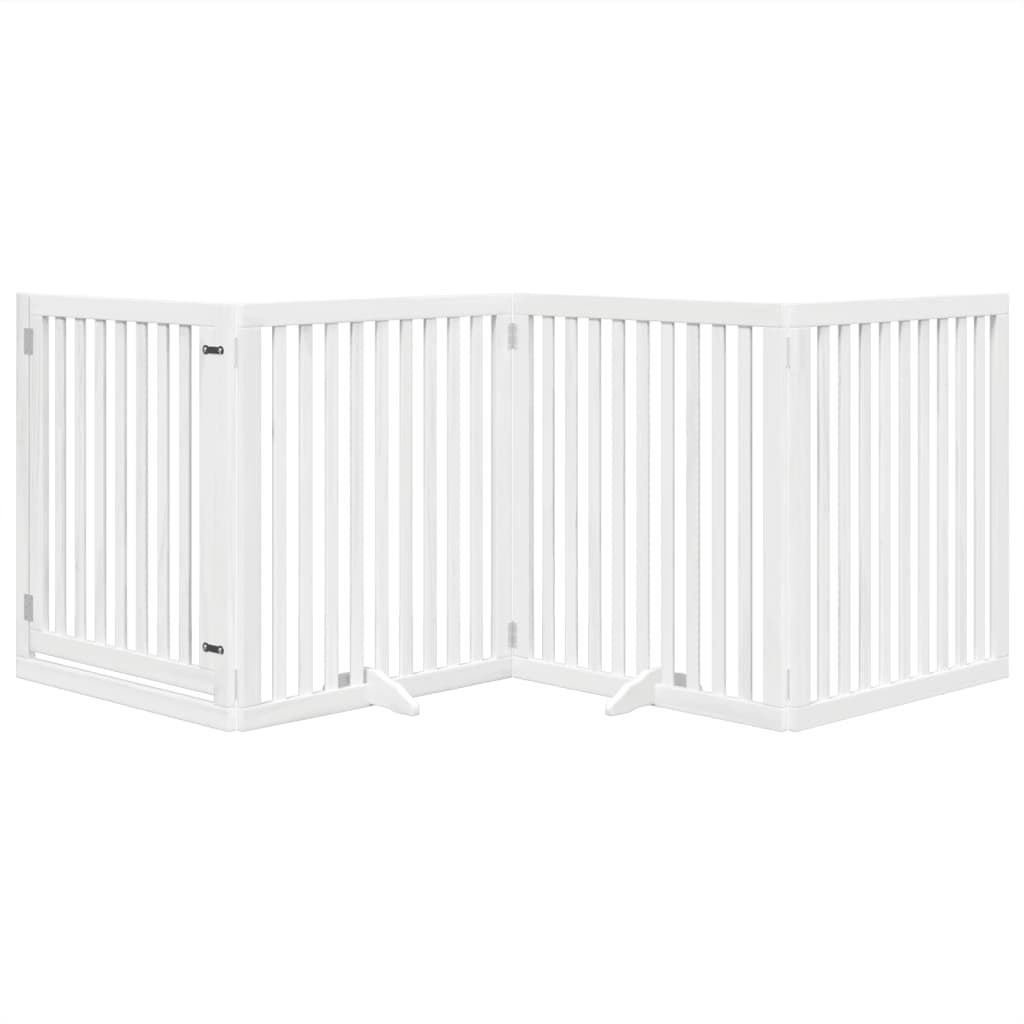 Poartă câini pliabilă cu ușă, 4 panouri, alb, 320 cm, lemn plop GartenMobel Dekor